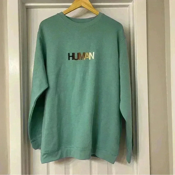 Wear The Peace HUMAN Long Sleeve Sweatshirt Green Size XL EUC - Picture 1 of 8